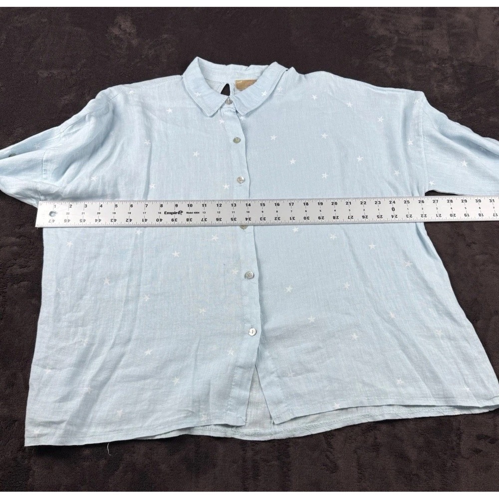 Free For Humanity 100% Linen Tunic Top Blue Star Print Italy Women's  (1621)
